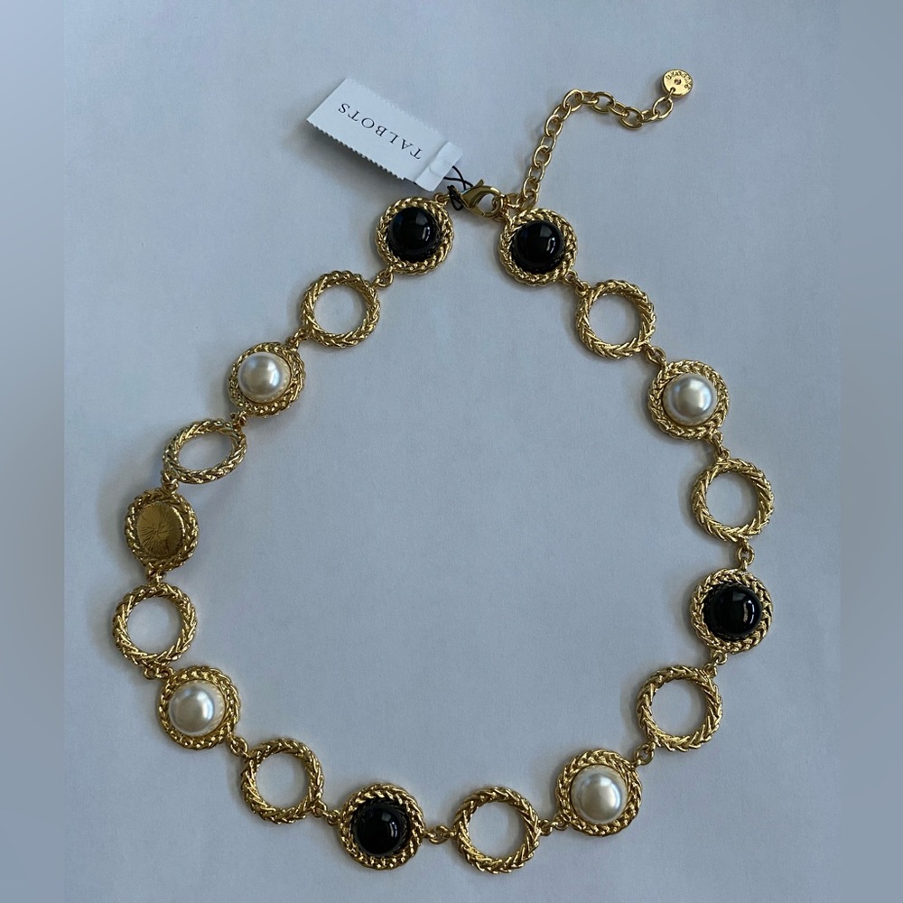 NWT Talbots Black and Gold Cabochon Necklace